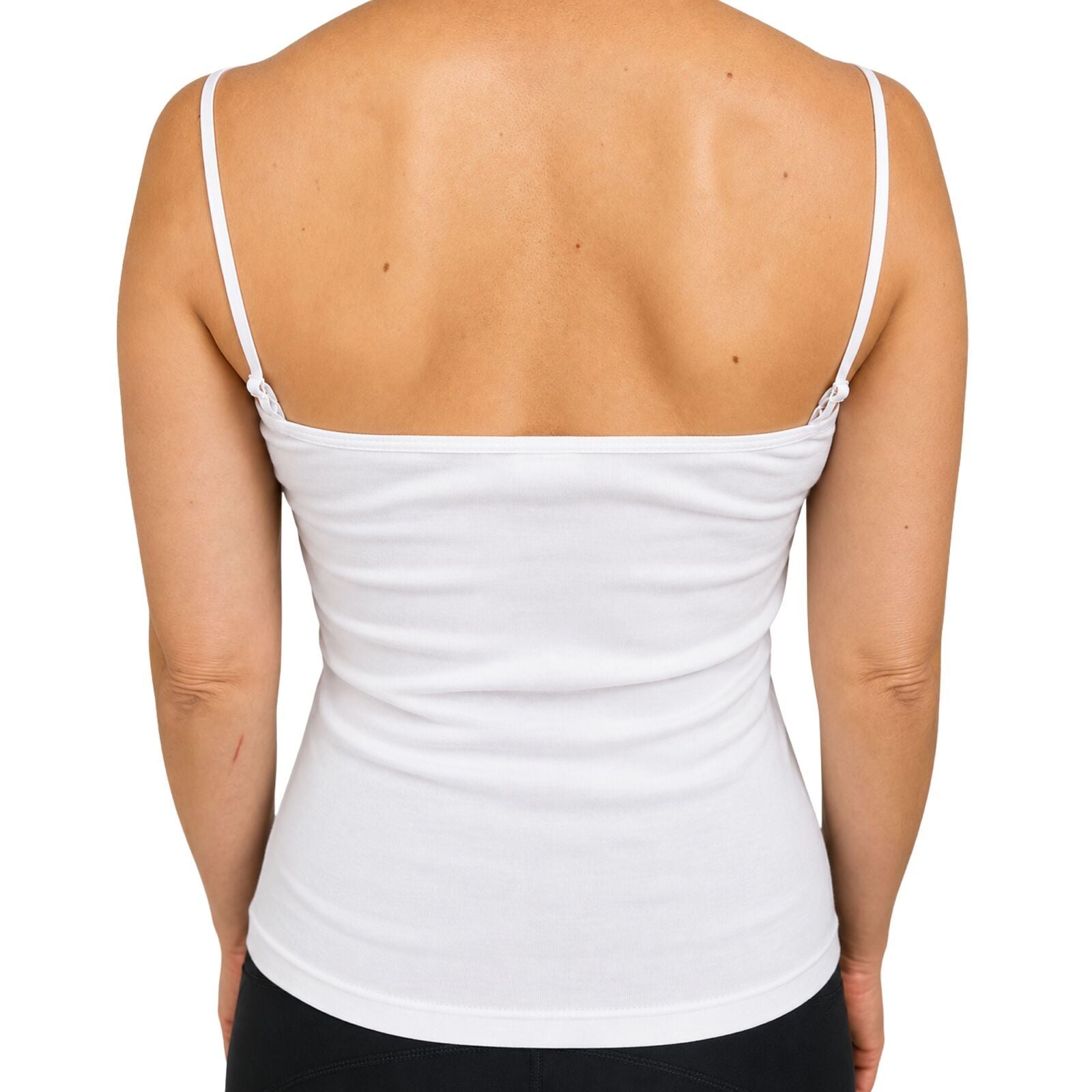 Womens Camisole Top 100% Cotton Cami Strap Singlet Basic Tank Shirt - Natural - 12-14