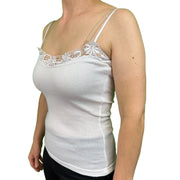 Womens Camisole Top 100% Cotton Cami Strap Singlet Basic Tank Shirt - Natural - 12-14