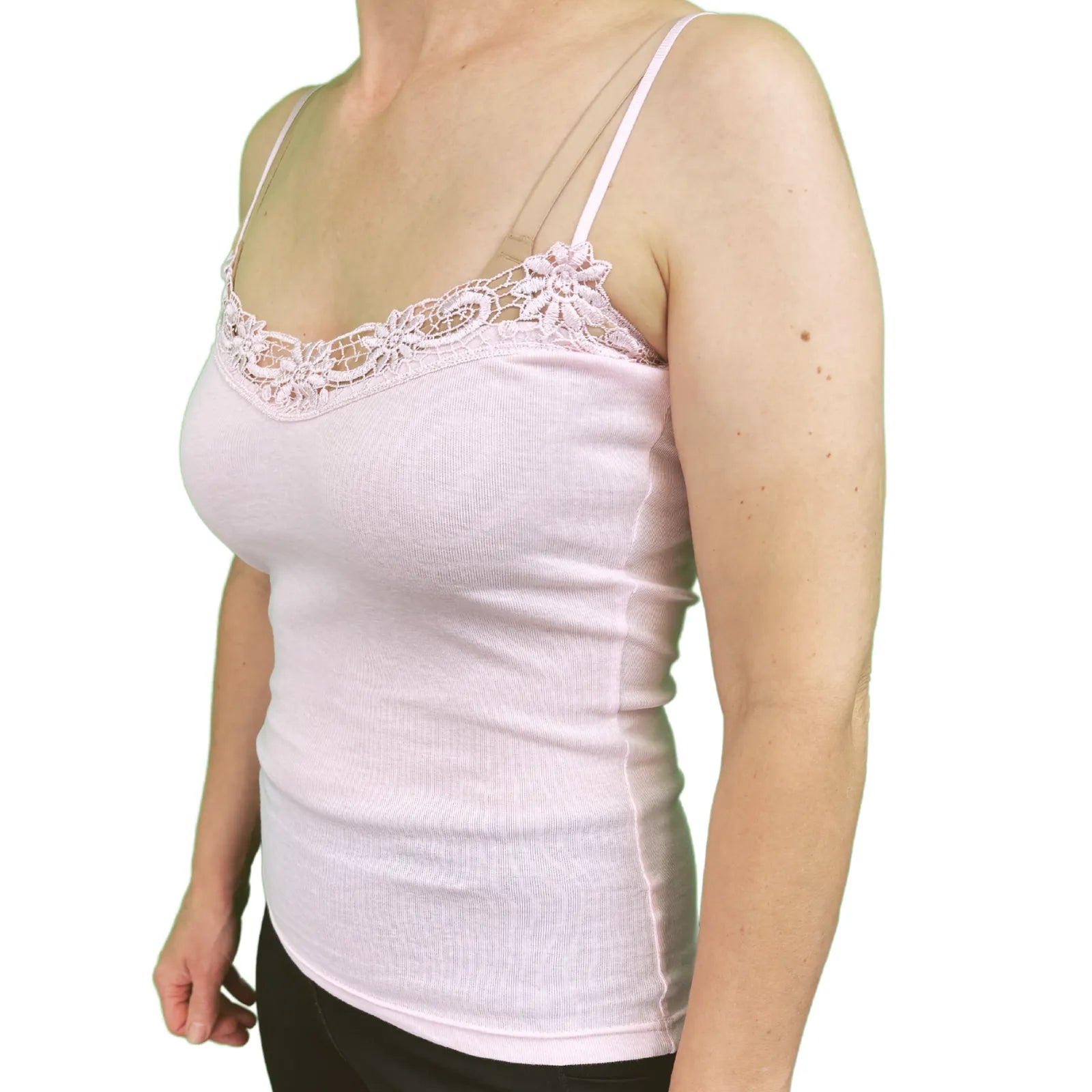 Womens Camisole Top 100% Cotton Cami Strap Singlet Basic Tank Shirt - Pink - 10-12