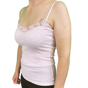 Womens Camisole Top 100% Cotton Cami Strap Singlet Basic Tank Shirt - Pink - 12-14