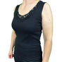Ladies Sleeveless Singlet Top Womens Summer Basic Tank Shirt Lace Motif Front - Black - 12-14 V563-BR-GW0102-BLK-12-14