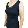 Ladies Sleeveless Singlet Top Womens Summer Basic Tank Shirt Lace Motif Front - Black - 18-20 V563-BR-GW0102-BLK-18-20