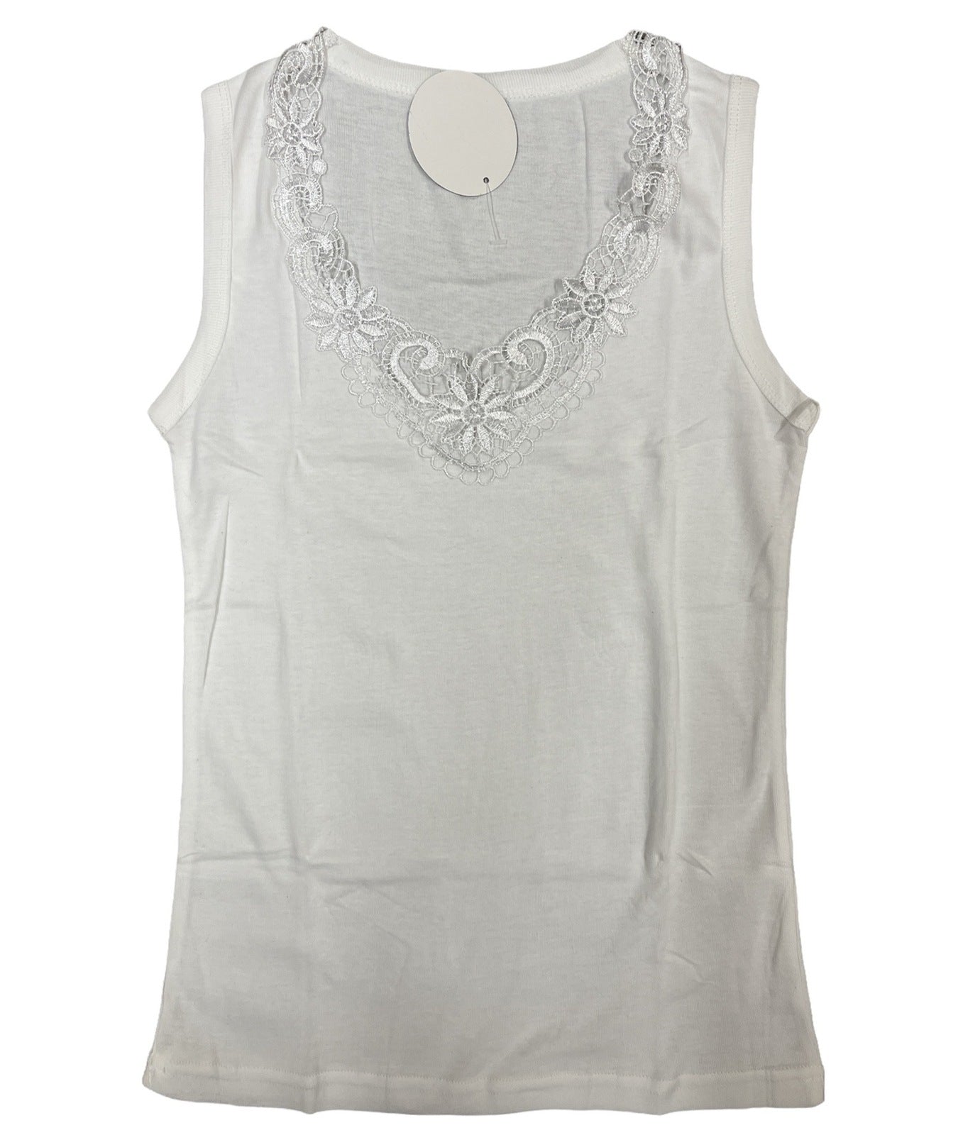 Ladies Sleeveless Singlet Top Womens Summer Basic Tank Shirt Lace Motif Front - Natural - 10-12 V563-BR-GW0102-NTL-10-12