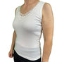 Ladies Sleeveless Singlet Top Womens Summer Basic Tank Shirt Lace Motif Front - Natural - 12-14 V563-BR-GW0102-NTL-12-14