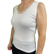 Ladies Sleeveless Singlet Top Womens Summer Basic Tank Shirt Lace Motif Front - Natural - 20-22 V563-BR-GW0102-NTL-20-22