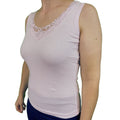 Ladies Sleeveless Singlet Top Womens Summer Basic Tank Shirt Lace Motif Front - Pink - 20-22 V563-BR-GW0102-PNK-20-22