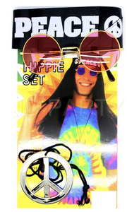 Hippie Kit Set Headband Glasses Pendant Peace Sign Necklace 60s 70s Costume V563-BR-HIPKITSET