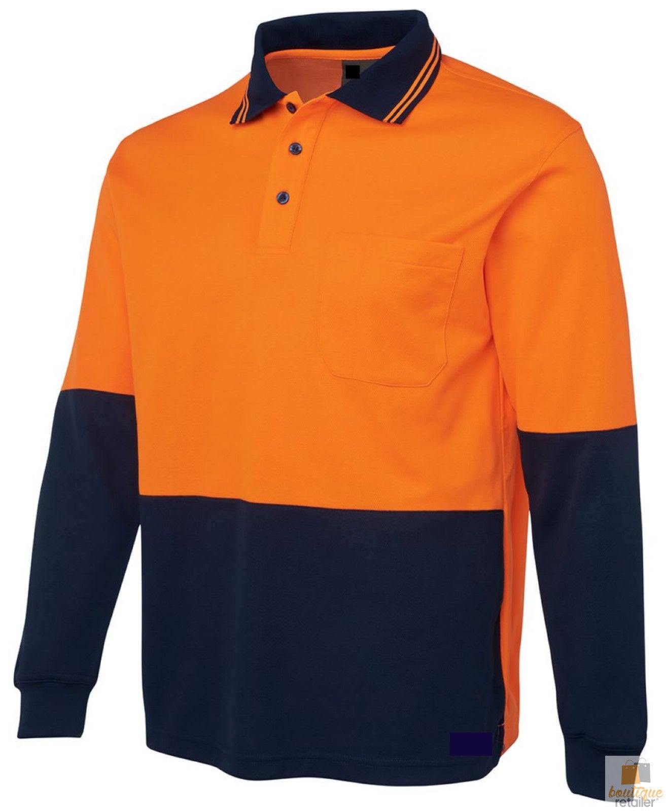 Hi Vis Long Sleeve Polo Shirt Safety Workwear Fluro Breathable UPF 50+ - Orange - XXL V563-BR-HIVISSHIRT-ORG-XXL