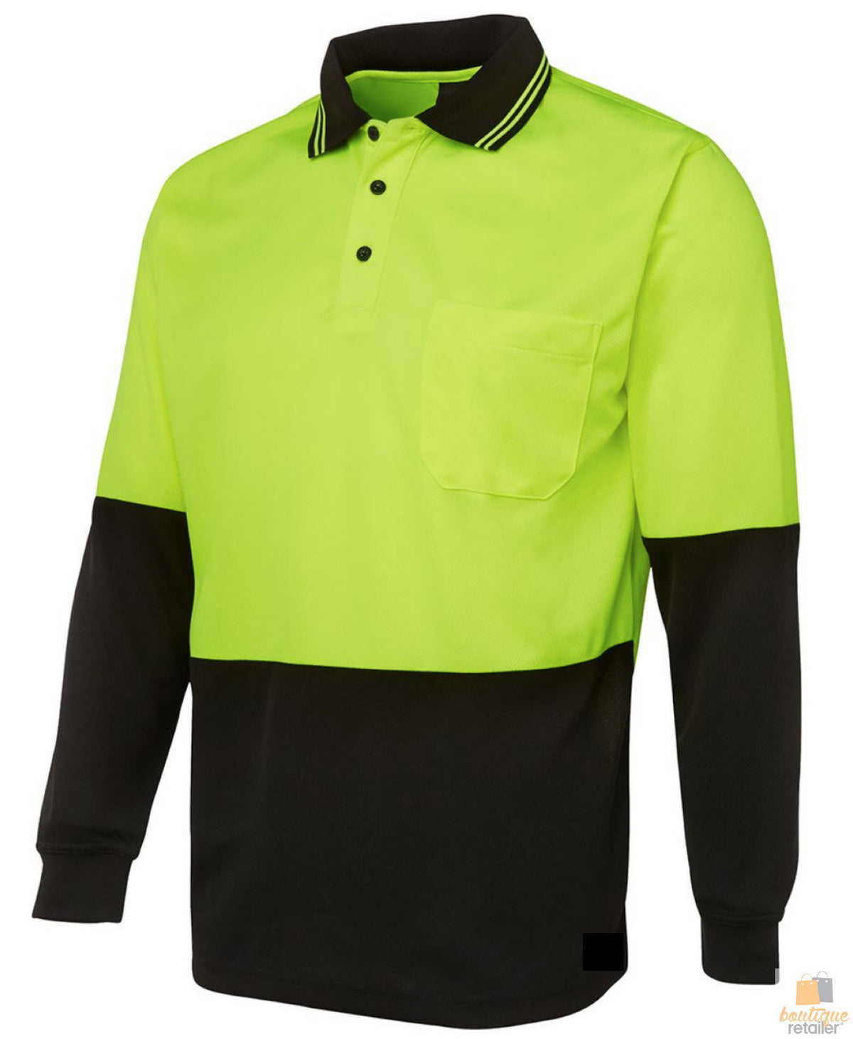 Hi Vis Long Sleeve Polo Shirt Safety Workwear Fluro Breathable UPF 50+ - Yellow - L V563-BR-HIVISSHIRT-YELLOW-L