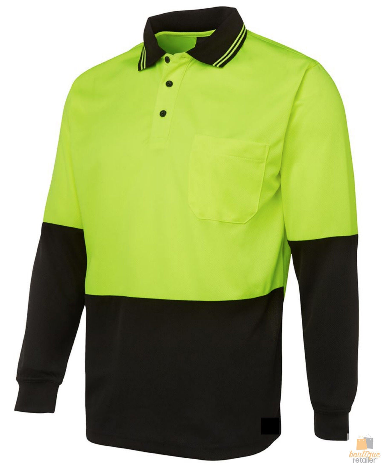 Hi Vis Long Sleeve Polo Shirt Safety Workwear Fluro Breathable UPF 50+ - Yellow - XL