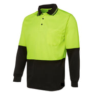 Hi Vis Long Sleeve Polo Shirt Safety Workwear Fluro Breathable UPF 50+ - Yellow - XL