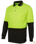 Hi Vis Long Sleeve Polo Shirt Safety Workwear Fluro Breathable UPF 50+ - Yellow - XXL