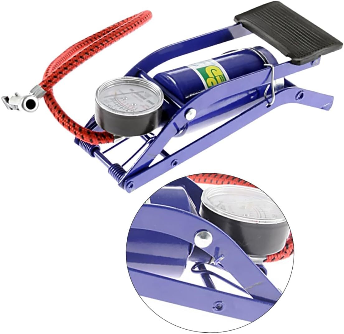 Foot Air Pump High Pressure Gauge Tyre Tire Inflator Air Bed Bike Ball V563-BR-HPRES-FTPUMP