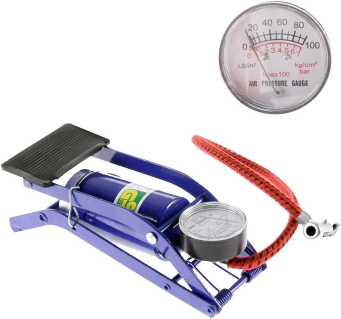 Foot Air Pump High Pressure Gauge Tyre Tire Inflator Air Bed Bike Ball V563-BR-HPRES-FTPUMP