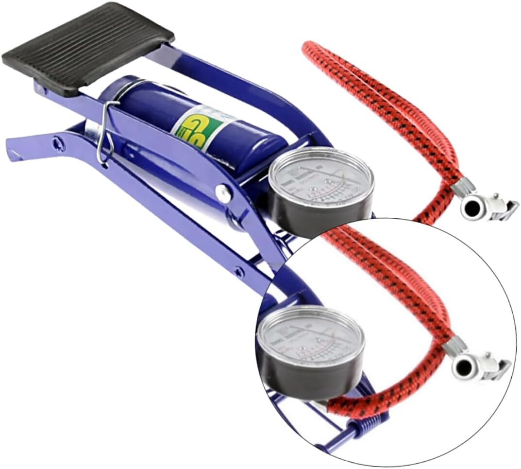 Foot Air Pump High Pressure Gauge Tyre Tire Inflator Air Bed Bike Ball V563-BR-HPRES-FTPUMP