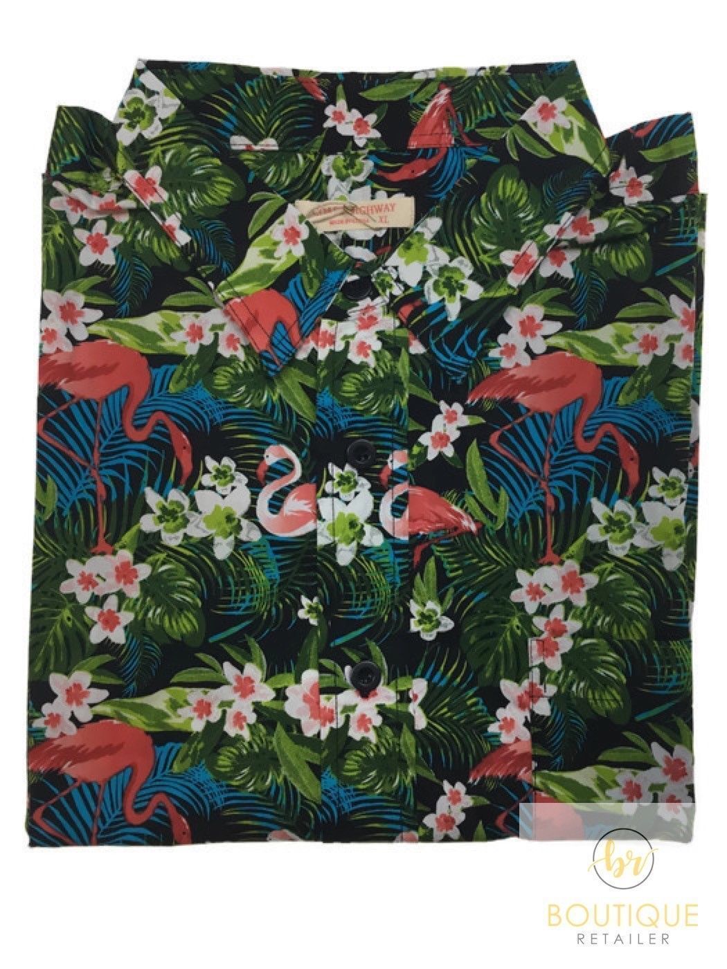 Mens Oahu Hawaiian Party Shirt Button Hippie Tops Short Sleeve Beach Holiday - Garden Flamingo (1423) - M V563-BR-HWNSHT-GRDNFLAM1423-M