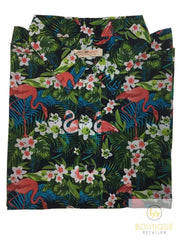 Mens Oahu Hawaiian Party Shirt Button Hippie Tops Short Sleeve Beach Holiday - Garden Flamingo (1423) - XL V563-BR-HWNSHT-GRDNFLAM1423-XL
