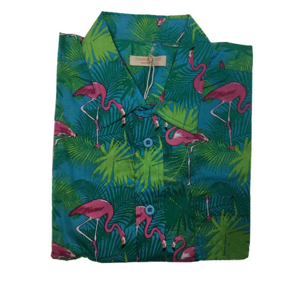 Mens Oahu Hawaiian Party Shirt Button Hippie Tops Short Sleeve Beach Holiday - Palm Flamingo (1428) - S V563-BR-HWNSHT-PLMFLAM1428-S