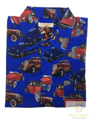 Mens Oahu Hawaiian Party Shirt Button Hippie Tops Short Sleeve Beach Holiday - Vintage Car (1425) - M V563-BR-HWNSHT-VNTGC1425-M