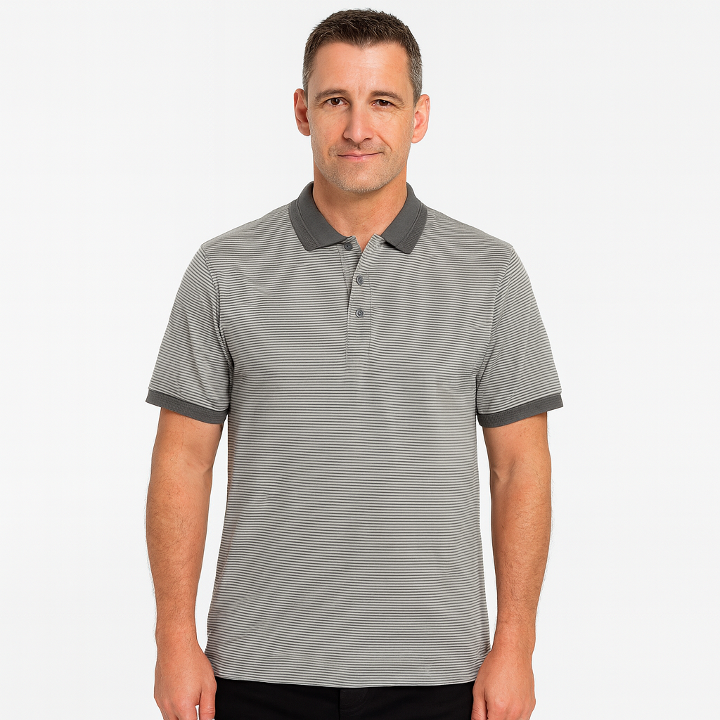 Short Sleeve Polo Shirt Top Short Sleeve Quality Loose Fit Adults Striped - Charcoal/Light Grey - M V563-BR-HZ92I-CHRCL_LGRY-M