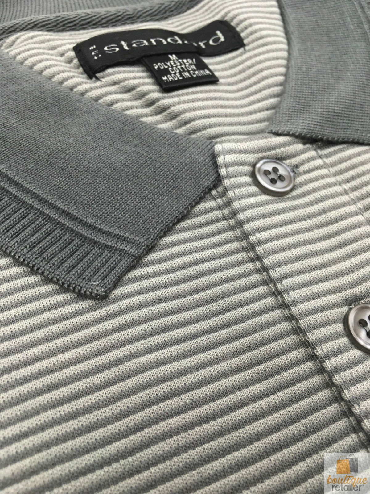 Short Sleeve Polo Shirt Top Short Sleeve Quality Loose Fit Adults Striped - Charcoal/Light Grey - M V563-BR-HZ92I-CHRCL_LGRY-M