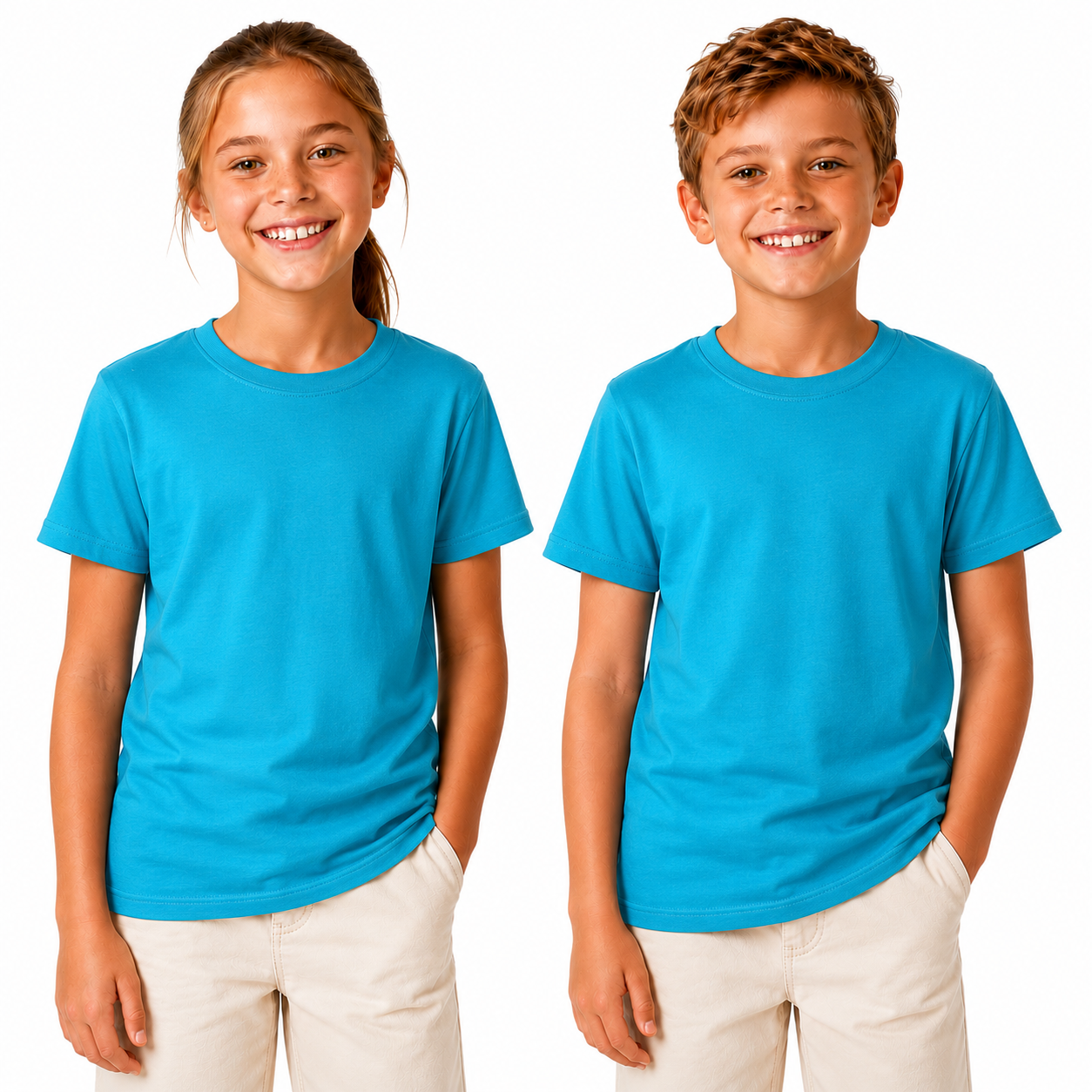 KIDS PLAIN T SHIRT Childrens Child 100% COTTON Boys Girls Basic Blank Tee Top - Bright Mint - 14