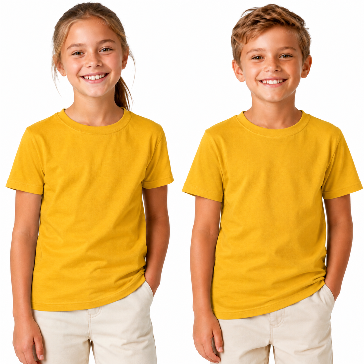 KIDS PLAIN T SHIRT Childrens Child 100% COTTON Boys Girls Basic Blank Tee Top - Yellow/Gold - 12