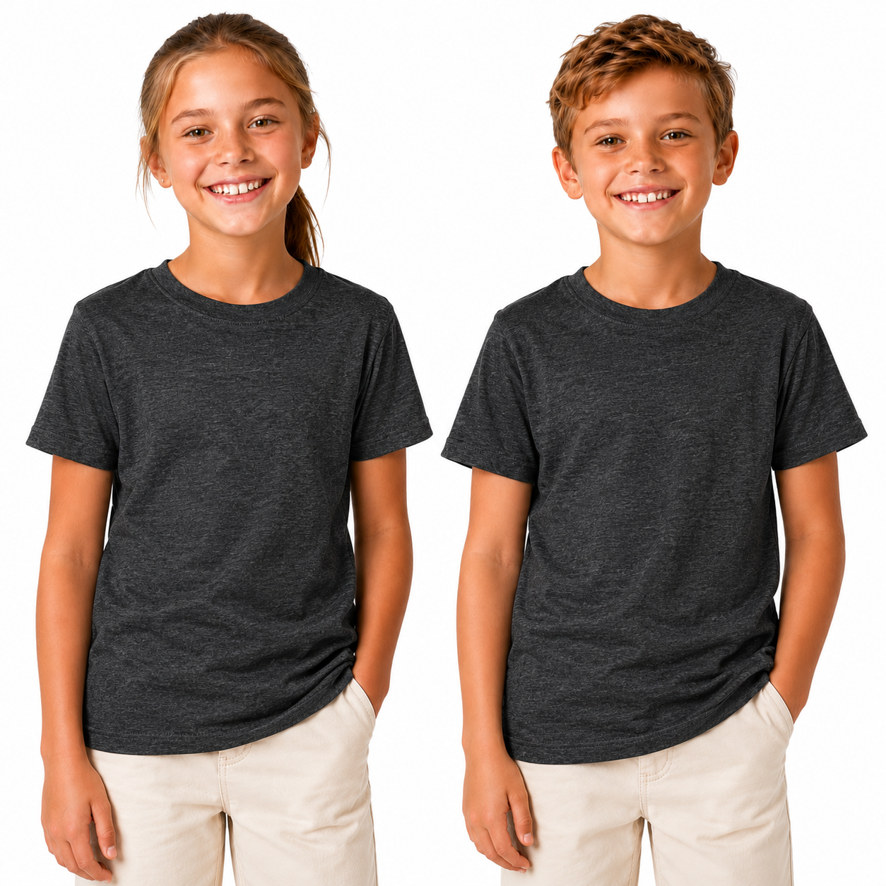 KIDS PLAIN T SHIRT Childrens Child 100% COTTON Boys Girls Basic Blank Tee Top - Grey Marle - 14
