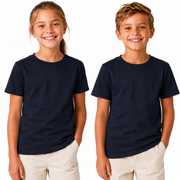 KIDS PLAIN T SHIRT Childrens Child 100% COTTON Boys Girls Basic Blank Tee Top - Navy - 10