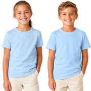 KIDS PLAIN T SHIRT Childrens Child 100% COTTON Boys Girls Basic Blank Tee Top - Sky Blue - 8