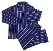 KIDS FLANNELETTE PYJAMAS PJs Boys Girls Flannel Pajamas Pyjama Winter Set PJ - Blue/Navy/White/Red Stripe - 8 V563-BR-KFLANPJ-BLUNAVWHRD-8