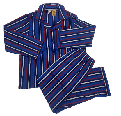 KIDS FLANNELETTE PYJAMAS PJs Boys Girls Flannel Pajamas Pyjama Winter Set PJ - Blue/Navy/White/Red Stripe - 8 V563-BR-KFLANPJ-BLUNAVWHRD-8