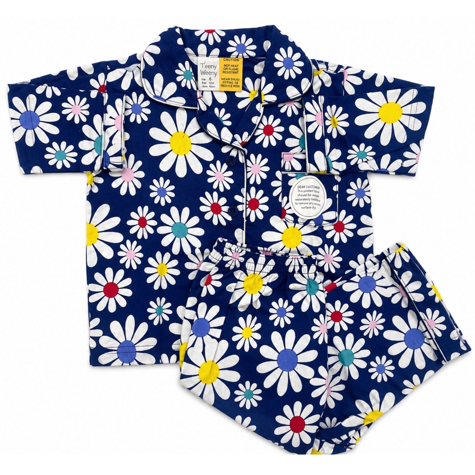Kids Flannelette Pyjamas 100% Cotton Winter PJ Set - Daisy Brights - 1