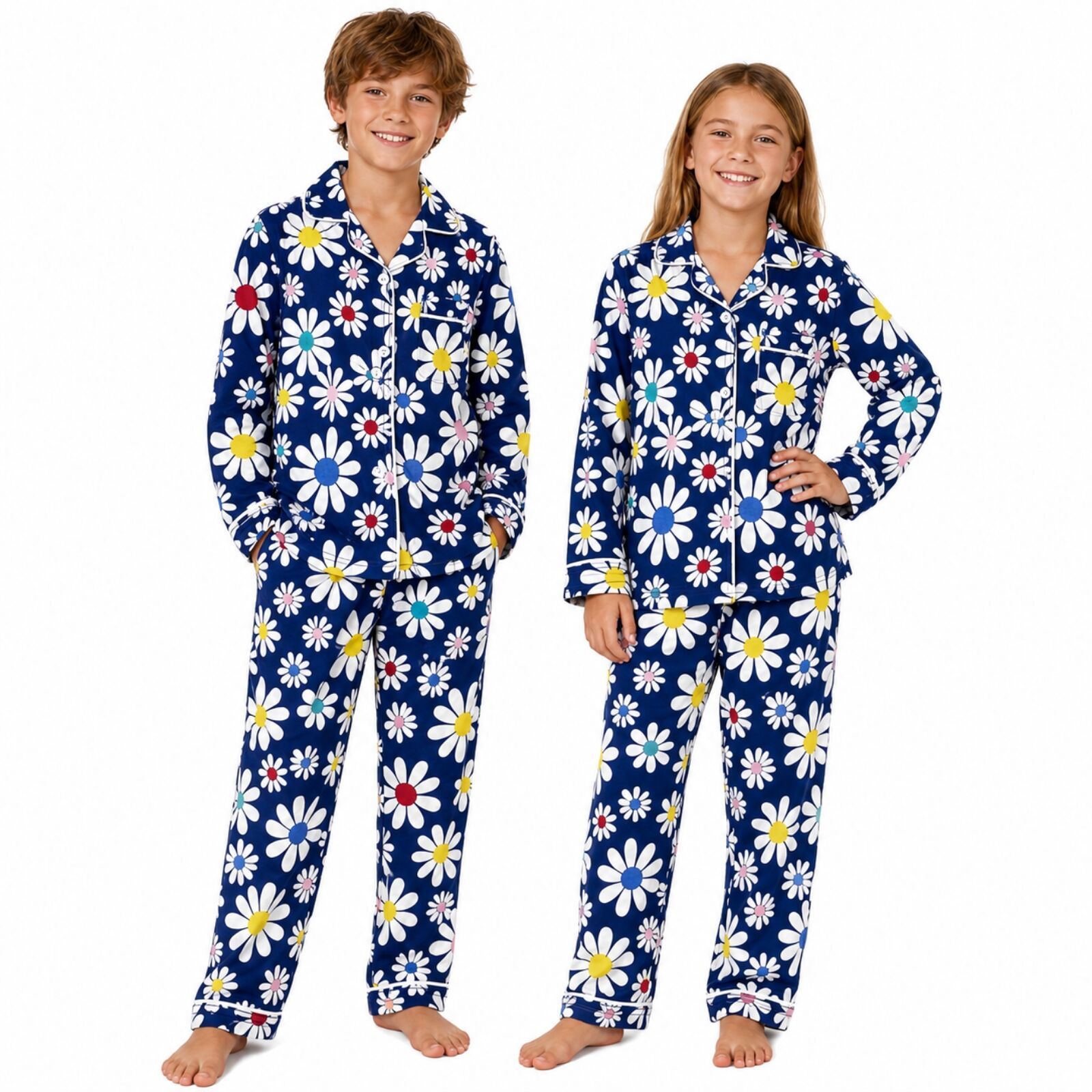 Kids Flannelette Pyjamas 100% Cotton Winter PJ Set - Daisy Brights - 2