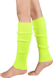 Pair of Womens Leg Warmers Disco Winter Knit Dance Party Crochet Legging Socks Costume - Fluro Yellow V563-BR-LEGW-FLUYLW