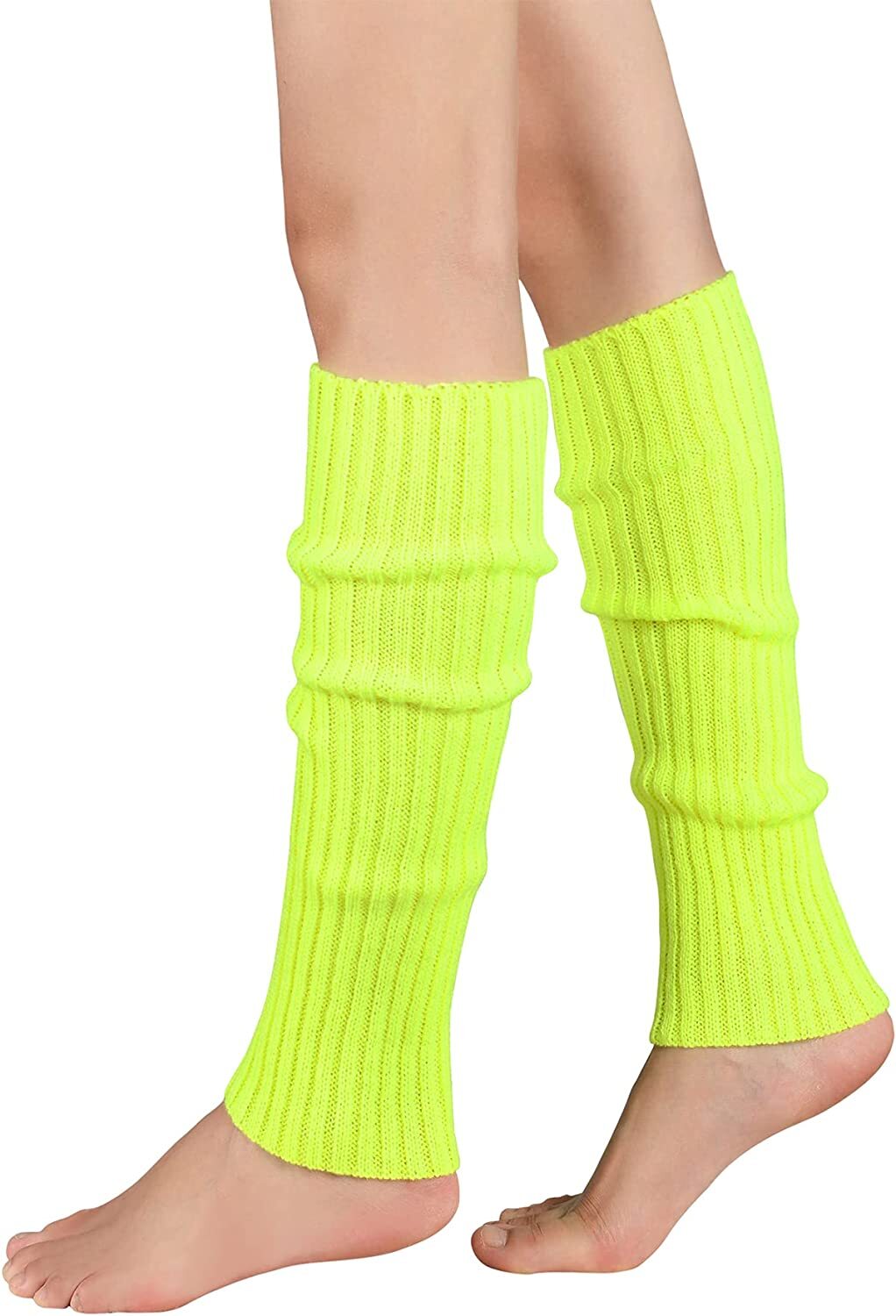 Pair of Womens Leg Warmers Disco Winter Knit Dance Party Crochet Legging Socks Costume - Fluro Yellow V563-BR-LEGW-FLUYLW