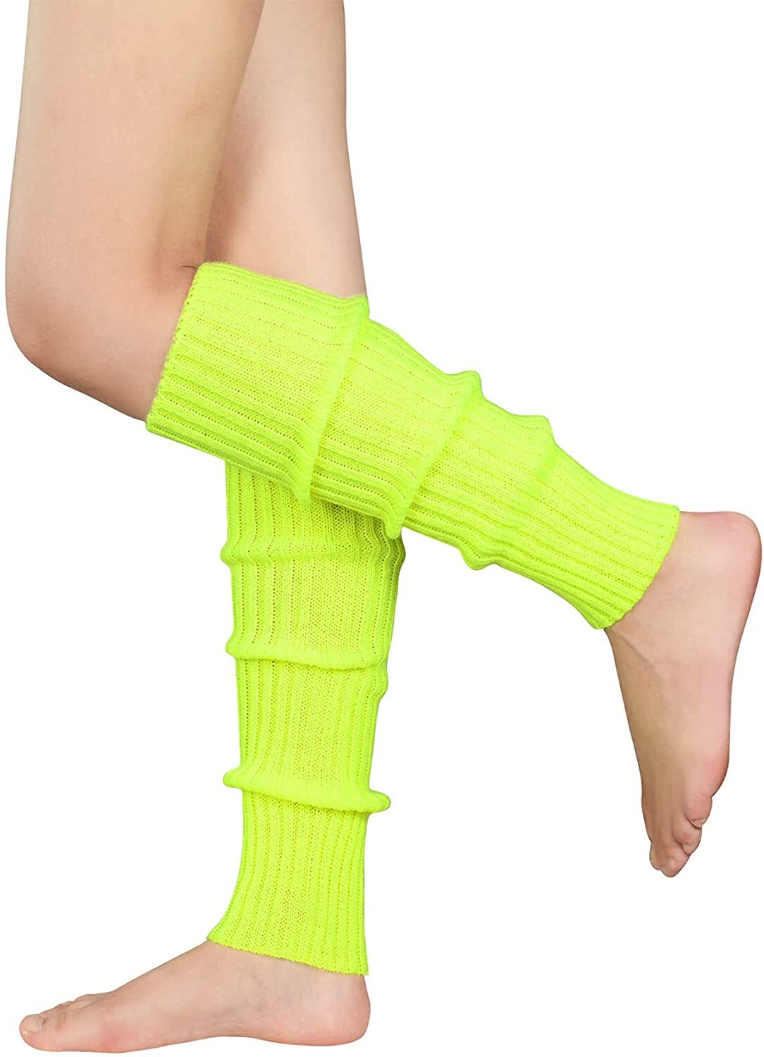 Pair of Womens Leg Warmers Disco Winter Knit Dance Party Crochet Legging Socks Costume - Fluro Yellow V563-BR-LEGW-FLUYLW