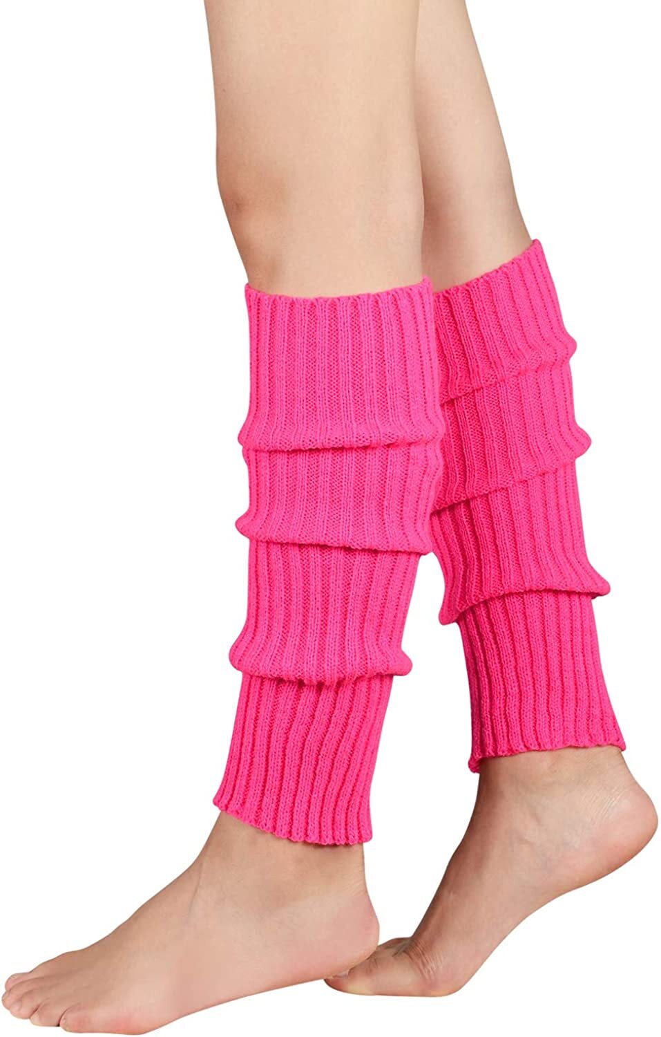 Pair of Womens Leg Warmers Disco Winter Knit Dance Party Crochet Legging Socks Costume - Hot Pink V563-BR-LEGW-HTPNK