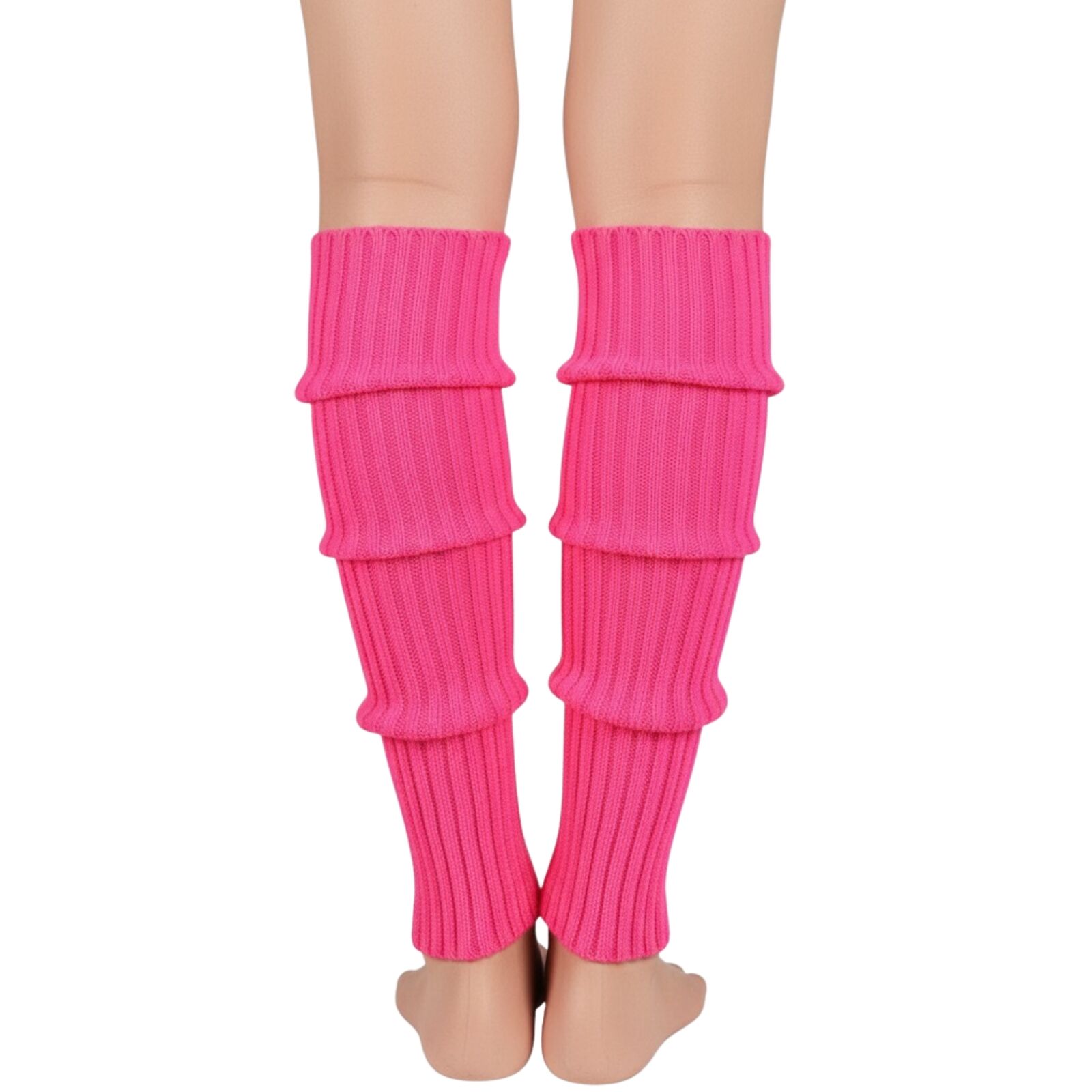Pair of Womens Leg Warmers Disco Winter Knit Dance Party Crochet Legging Socks Costume - Hot Pink V563-BR-LEGW-HTPNK