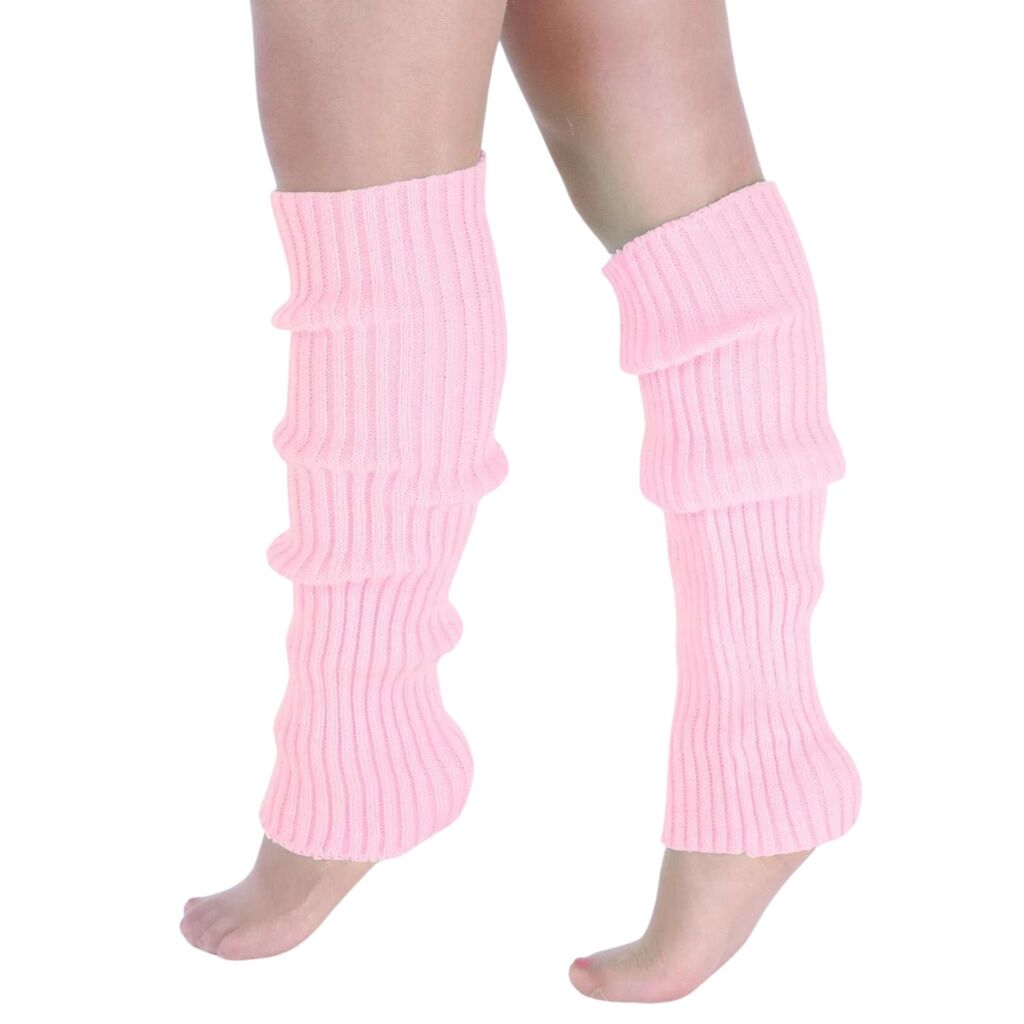 Pair of Womens Leg Warmers Disco Winter Knit Dance Party Crochet Legging Socks Costume - Light Pink V563-BR-LEGW-LTPNK