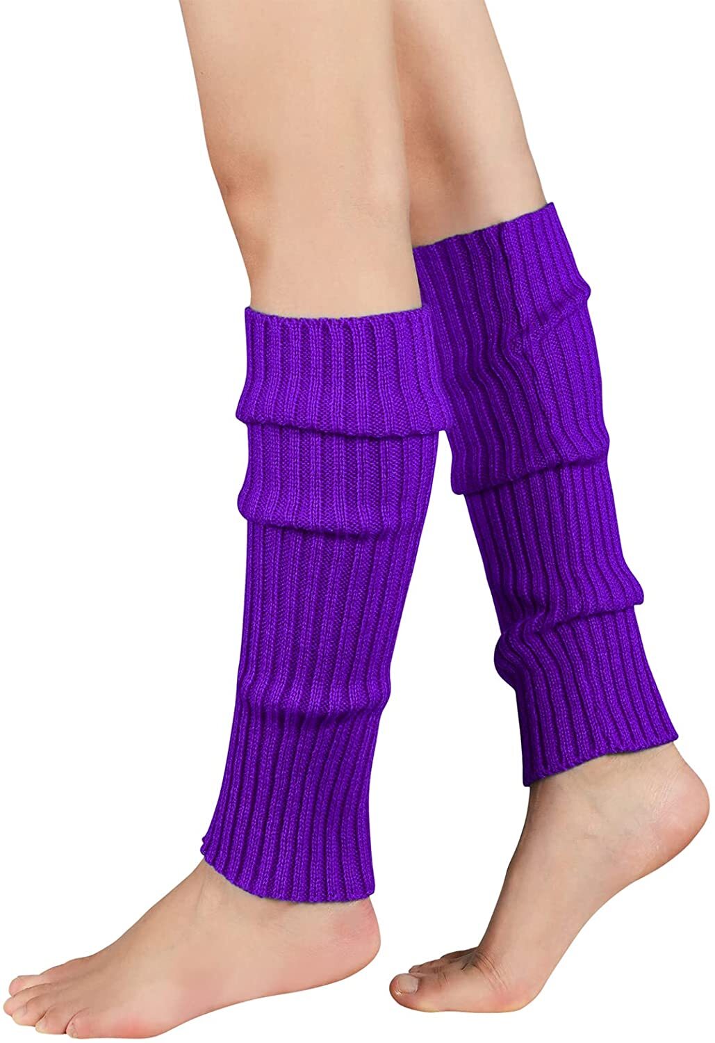 Pair of Womens Leg Warmers Disco Winter Knit Dance Party Crochet Legging Socks Costume - Purple V563-BR-LEGW-PUR