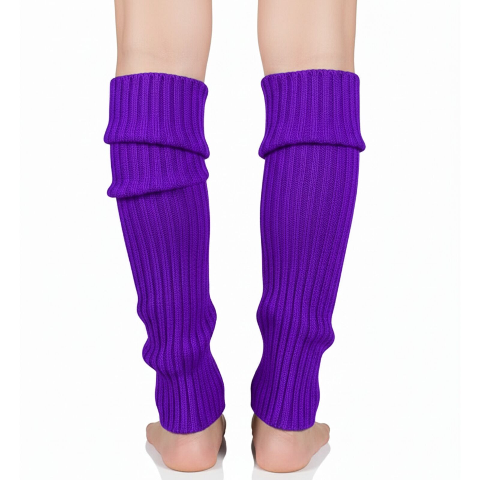 Pair of Womens Leg Warmers Disco Winter Knit Dance Party Crochet Legging Socks Costume - Purple V563-BR-LEGW-PUR