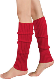 Pair of Womens Leg Warmers Disco Winter Knit Dance Party Crochet Legging Socks Costume - Red V563-BR-LEGW-RED
