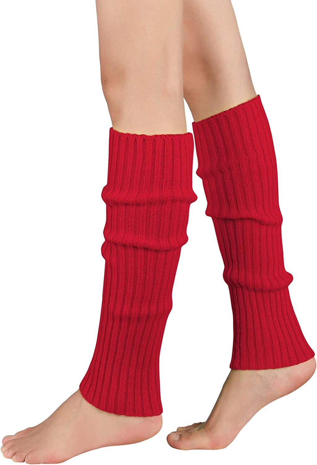 Pair of Womens Leg Warmers Disco Winter Knit Dance Party Crochet Legging Socks Costume - Red V563-BR-LEGW-RED