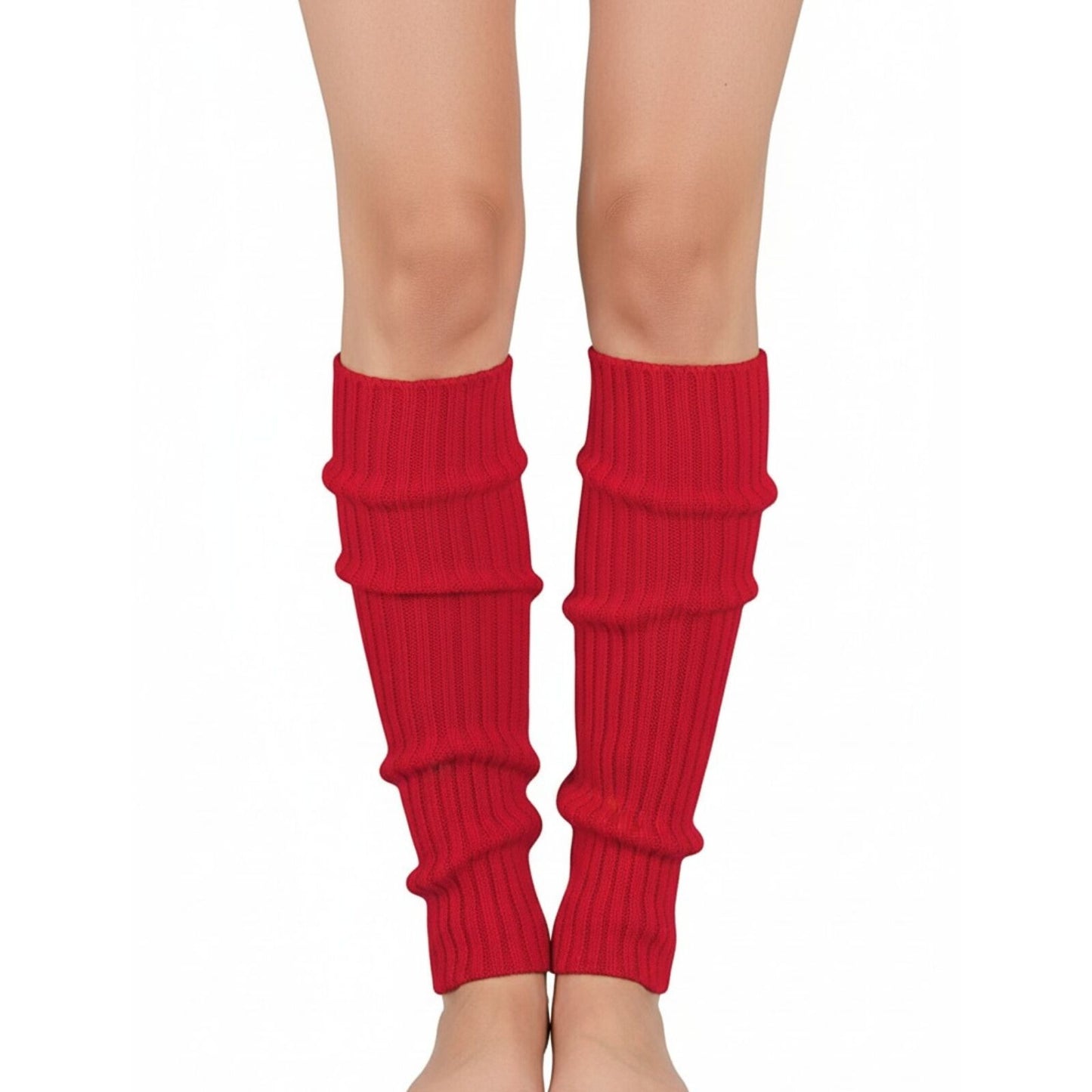 Pair of Womens Leg Warmers Disco Winter Knit Dance Party Crochet Legging Socks Costume - Red V563-BR-LEGW-RED