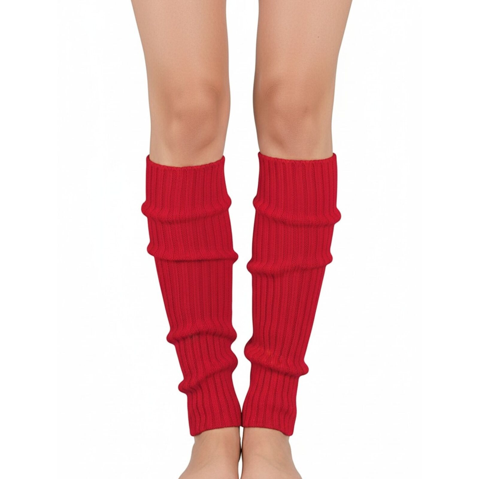 Pair of Womens Leg Warmers Disco Winter Knit Dance Party Crochet Legging Socks Costume - Red V563-BR-LEGW-RED