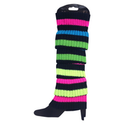 Pair of Womens Leg Warmers Disco Winter Knit Dance Party Crochet Legging Socks Costume - Rainbow with Black V563-BR-LEGW-RNBWBLKSTR