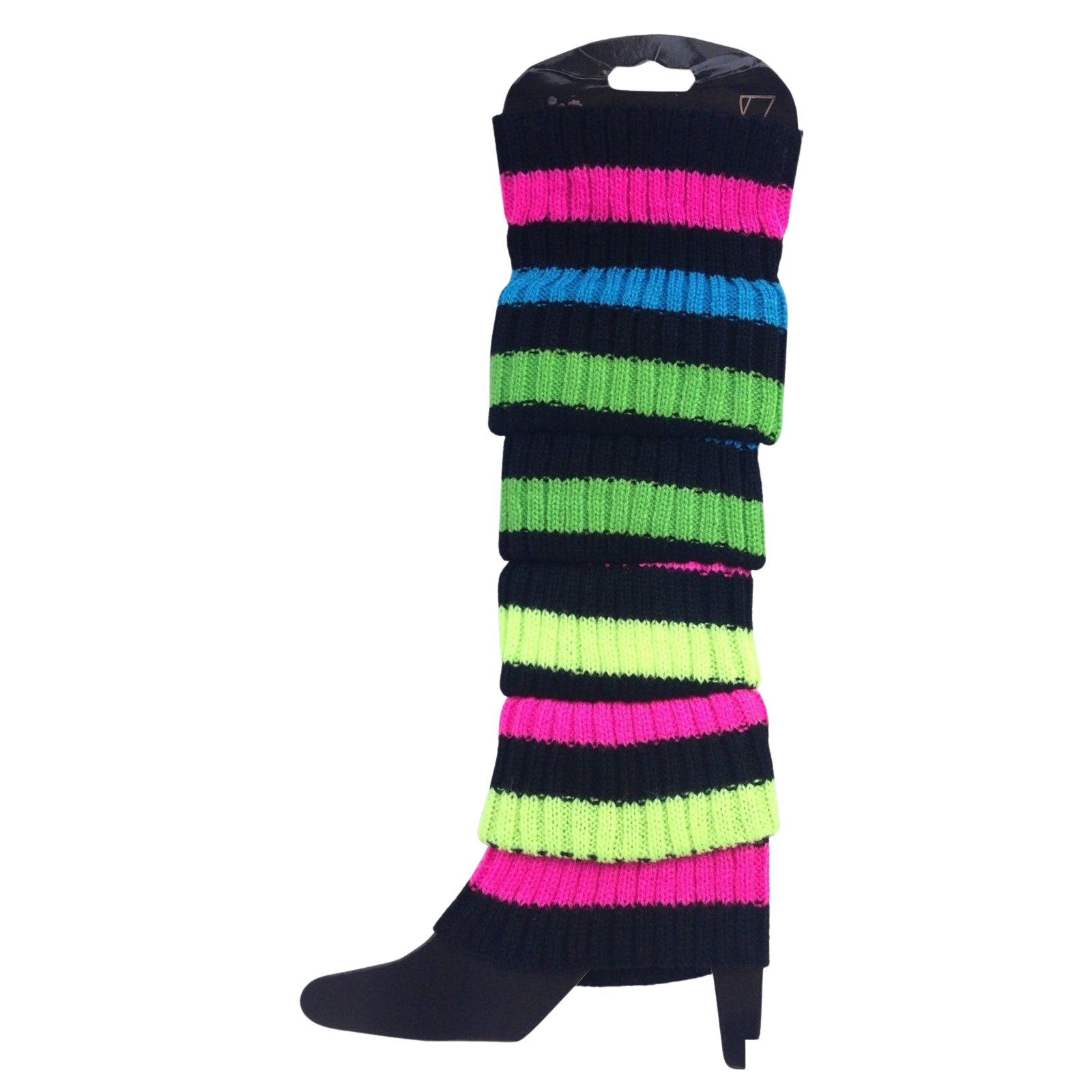 Pair of Womens Leg Warmers Disco Winter Knit Dance Party Crochet Legging Socks Costume - Rainbow with Black V563-BR-LEGW-RNBWBLKSTR