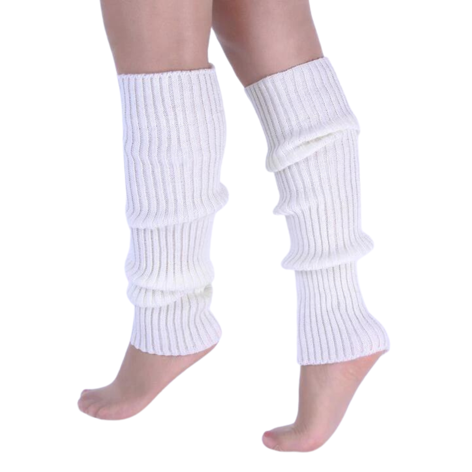 Pair of Womens Leg Warmers Disco Winter Knit Dance Party Crochet Legging Socks Costume - White V563-BR-LEGW-WHT
