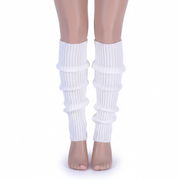 Pair of Womens Leg Warmers Disco Winter Knit Dance Party Crochet Legging Socks Costume - White V563-BR-LEGW-WHT